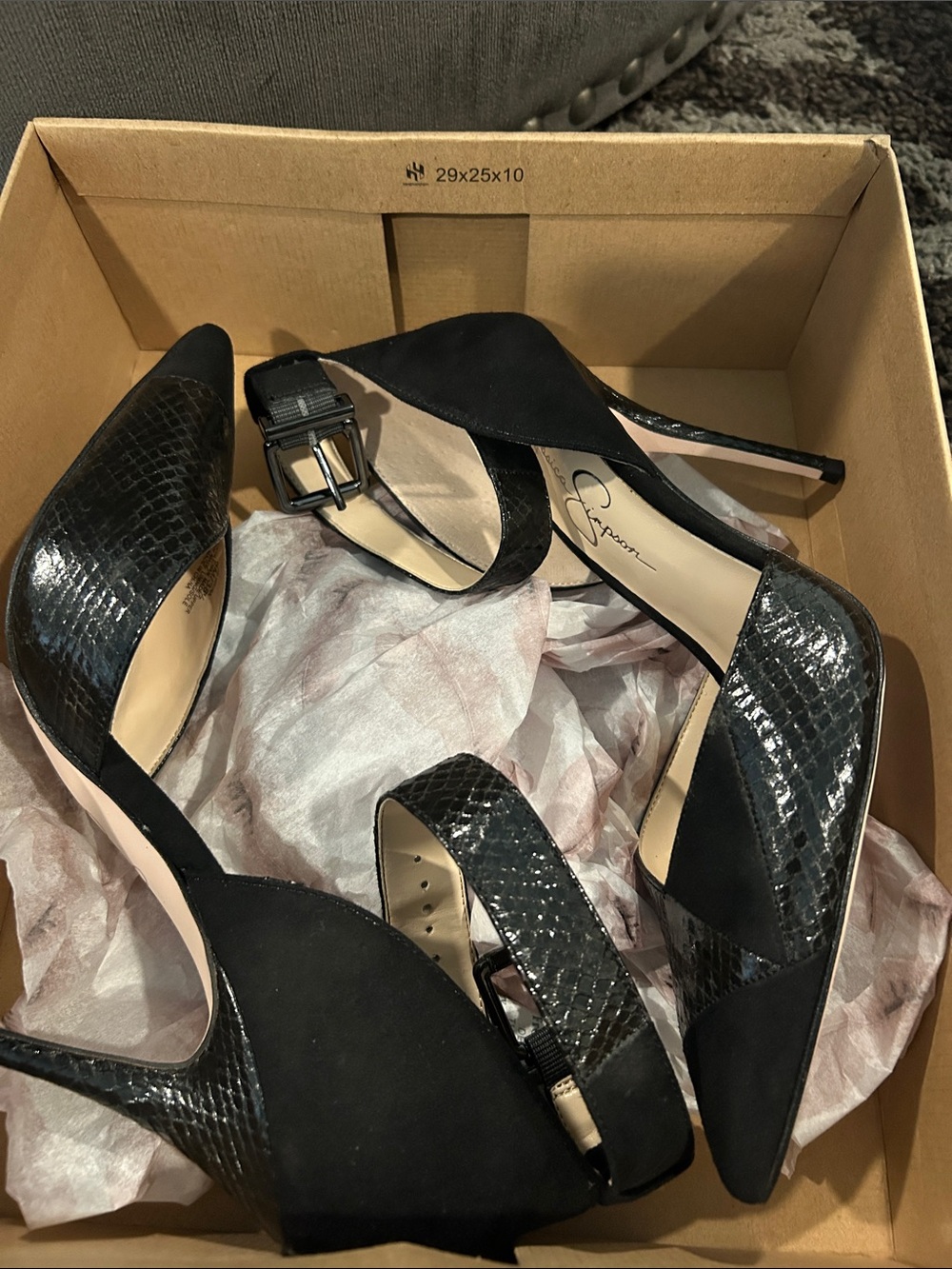 Jessica Simpson Black Pointed D'Orsay Heels with Snakeskin Texture